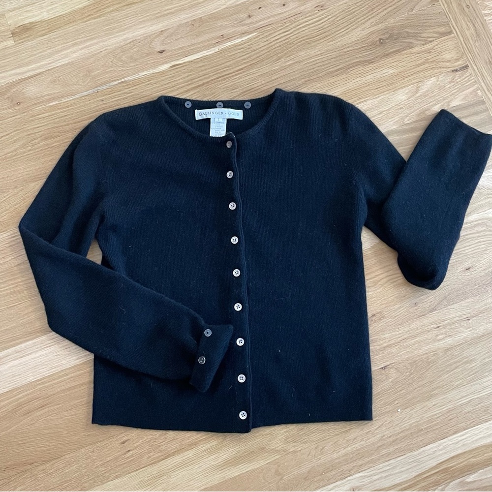 BALLINGER GOLD Lambswool Bland Black Cardigan ~ Sweater Size S - Picture 4 of 6